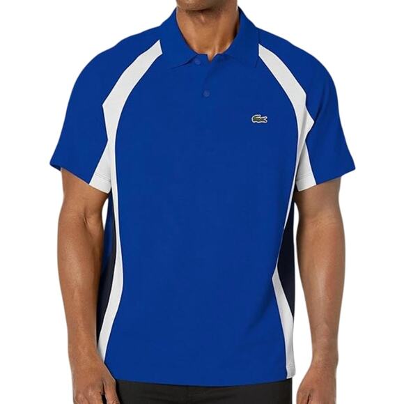 Lacoste Men's Short Sleeve Relaxed Fit Petit Pique Colorblock Blue Polo Shirt XL - Picture 1 of 3